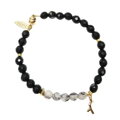 Farra Women's Healing Energy Stone Black Gemstone Bracelet