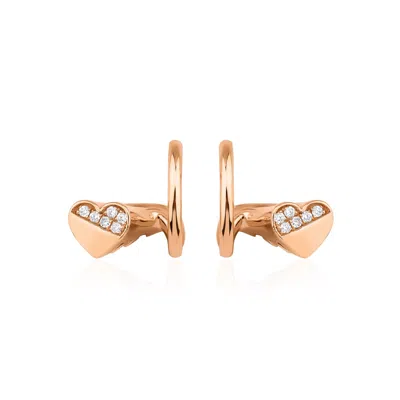 Melez Mini Atelier Women's White / Gold / Rose Gold Crest Heart Earrings - Solid Rose Gold With Diamonds
