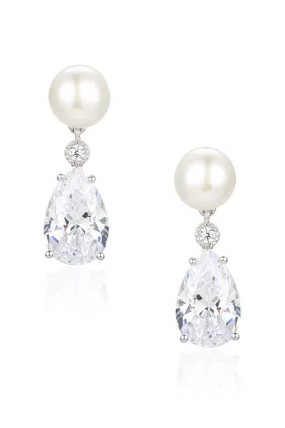 Santinni Men's Highgrove Freshwater Pearl & Crystal Drop Silver Earrings