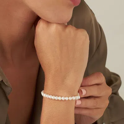Unaloe Women's Elegant Five Millimeters Freshwater Pearl Bracelet With Eighteen Kt White Gold Clasp  - Clas