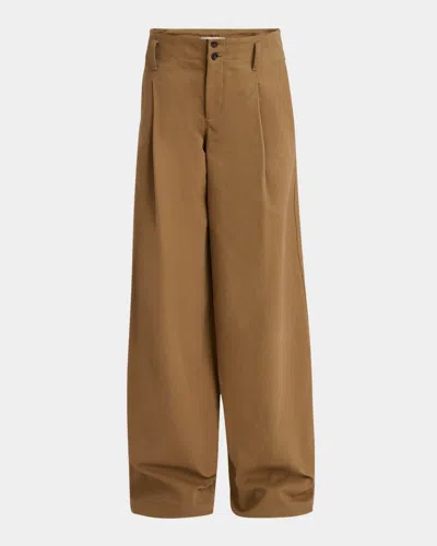 Chloé Garment Dye Organic Cotton Canvas Wide Leg Pants In Brown