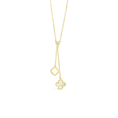 Lutiro Women's White Y Necklace Double Clover Mother Of Pearl-gold
