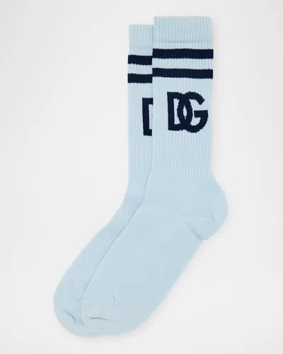 Dolce & Gabbana Men's Cotton Knit Large Logo Sport Socks In Blue