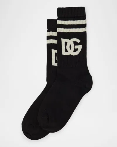 Dolce & Gabbana Intarsia-knit Logo Socks In Black