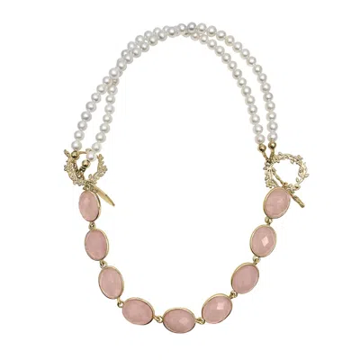 Farra Women's Pink / Purple Rose Quartz And Freshwater Pearls Versatile Necklace