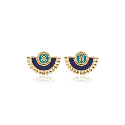 Atelier Petites Pierres Women's Blue / Gold Guru Bee - Egyptian Scarabee Studs