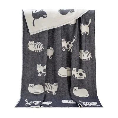 J.j.textile Dark Grey Cat Pure Cotton Throw
