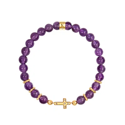 Karma And Luck Women's Pink / Purple Leap Of Intuition - Amethyst Cross Charm Bracelet