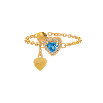 Jiaying Wang Wjy Studio London Women's Gold / Blue Blue Topaz Heart Gold Plated Birthstones Adjustable Ring