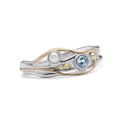 Isla Silver Women's White / Silver / Blue Pearl & Blue Topaz Sterling Silver Ring