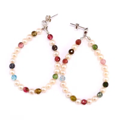 Mineralgems ✩ Studio Women's White Tourmaline And Pearl Hoop Earrings