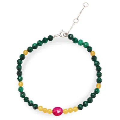 Zohreh V. Jewellery Women's Green / Pink / Purple Pink Quartz, Citrine & Malachite Beaded Bracelet Sterling Silver