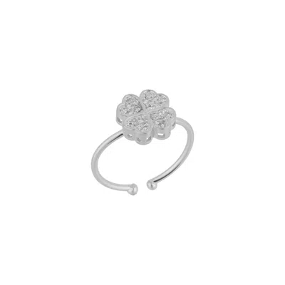 Mejoma Women's White / Silver Four Leaves Clover Ring In Silver With White Gemstones