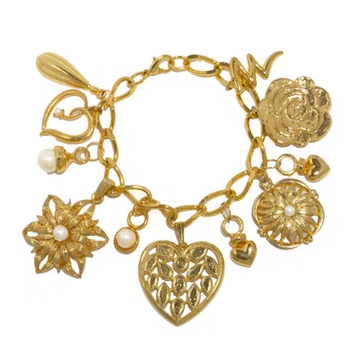Caramel Vintage Jewellery Women's Vintage Gold Plated Rose Charm Bracelet