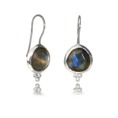 The Jewellery Store London Women's Green / Silver Labradorite ‘you Are Loved' Hook Earrings In Sterling Silver