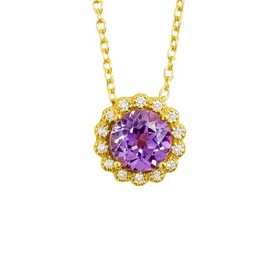 Juvetti Women's Pink / Purple / White Solen Gold Necklace Set With Purple Sapphire & Diamond