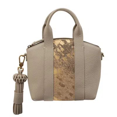 Bixi Awotan Women's Gold / Grey Kelly Gray & Furry Gold Top Handle Bag Handbag, Gold Hardware. Includes Removabl
