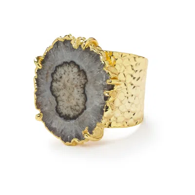 Yaa Yaa London Women's Solar Power Gold Statement Ring In Black & Grey