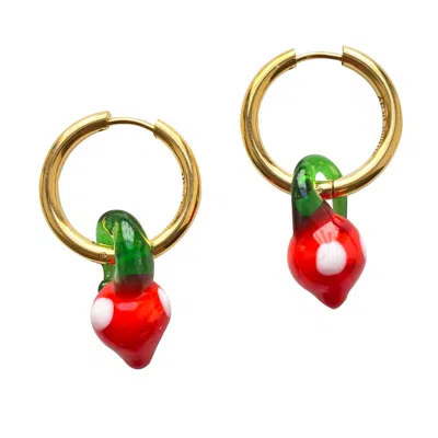 Smilla Brav Women's Gold / White / Red Earrings Strawberry