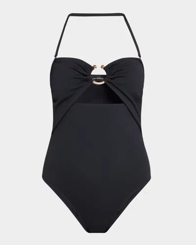 Lenny Niemeyer Ring Detail Bandeau One-piece Swimsuit In Black
