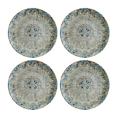Turgla Home Blue Luca Mosaic Matte Round Decorated Porcelain Dinner Entree Plate Set Of Four
