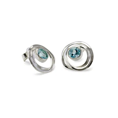 Isla Silver Women's Blue / Silver Riviera Blue Topaz Sterling Silver Stud Earrings