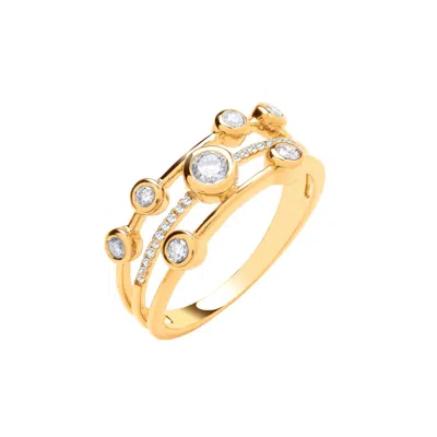 Augustine Jewels Women's Delicate Triple-tiered Round Shaped Gold Diamond Ring Bezel Set