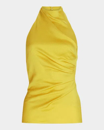 Silvia Tcherassi Dina Draped Mock-neck Halter Blouse In Yellow