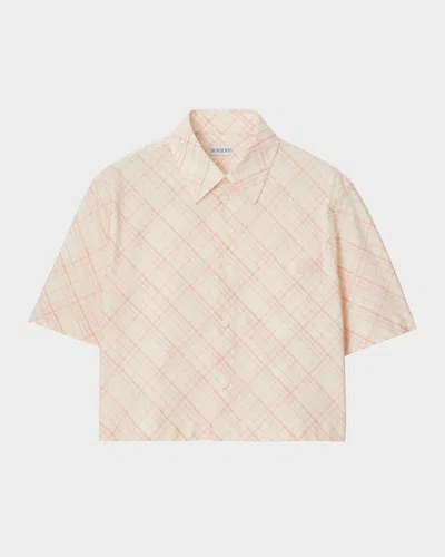 Burberry Check Short-sleeve Crop Button-down Shirt In Neutral