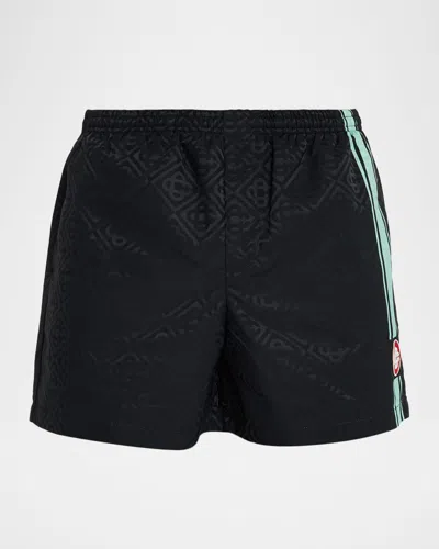 Casablanca Patterned Shorts With Elastic Waistband And Side Stripe In Black