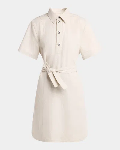 Bottega Veneta Short-sleeve Belted Cotton-linen Twill Mini Shirtdress In Neutral