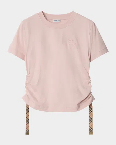 Burberry Drawstring Ruched Crop T-shirt In Pink