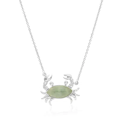 The Jewelz Women's Neutrals / Silver / Green Sterling Silver In Gold Plated Crab Flow Green Aventurine Necklace