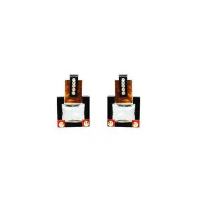 Gissa Bicalho Women's Brown Handmade Acrylic Earring M Deco Rectangular Cut Stone Caramel Granite