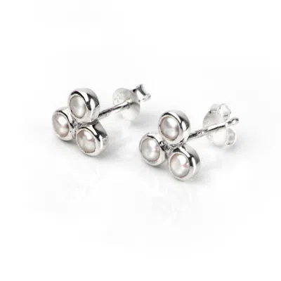 The Jewellery Store London Women's Silver / White Fresh Water Pearl Trilogy Studs In Sterling Silver