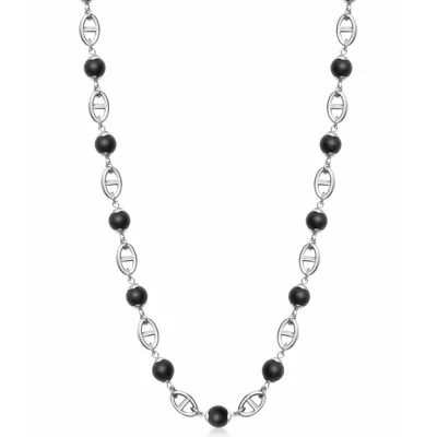 Nialaya Black / Grey / Silver Men's Silver Mariner Chain With Matte Onyx