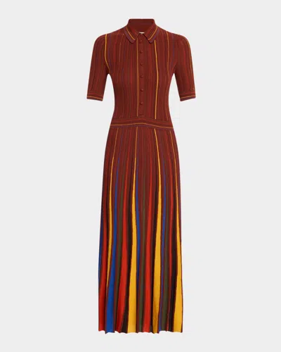 Gabriela Hearst Calypso Pinstripe Knit Midi Dress Burnt Sienna Merino Wool In Burgundy