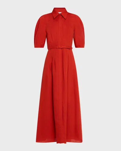 Gabriela Hearst Maude Pleated Midi Shirtdress In Antelope Orange Aloe Linen In Red