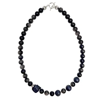 Farra Obsidian With Black Lava Stone Men's Necklace