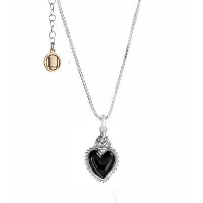 Unaloe Women's Silver / Black Silver Necklace With Black Heart Pendant