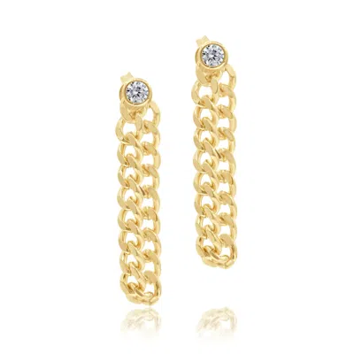 Shymi Women's Hanging Thin Chain Front / Back Stone Earrings - Gold