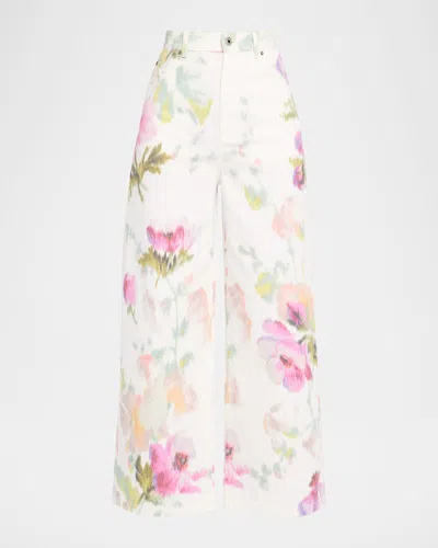 Loewe White Jeans With Floral Digital Print In Neutral