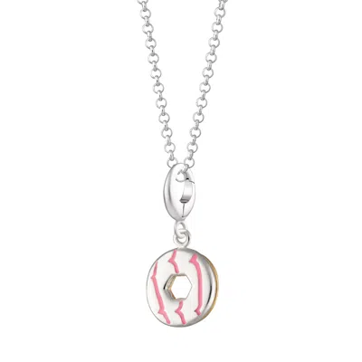 Lily Charmed Women's Silver / Gold / Pink Sterling Silver Party Ring Charm Necklace With Pink Enamel - Biscuit Ne
