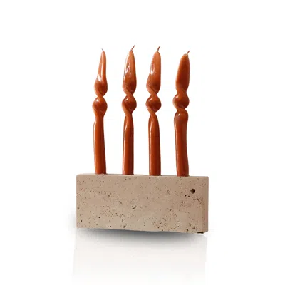 Marleth Neutrals Travertine Block Candle Holder For Four Taper Candles