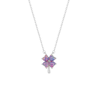 Spero London Purple Opal Four Leaf Clover Sterling Silver Necklace