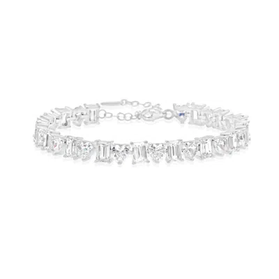 Shymi Women's Heart And Emerald Shape Tennis Bracelet - Silver
