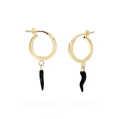Unaloe Women's Gold / Black Hoop Earrings With Gold-plated Black Horn Pendant