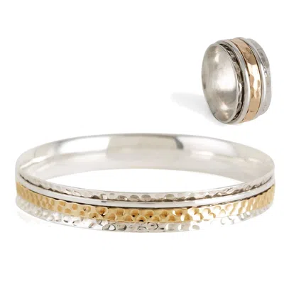 Charlotte's Web Jewellery Women's Silver / Yellow / Orange Karma Fortune Silver Spinning Ring & Bangle Gift Set