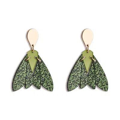 Toolally Women's Gossamer Drop Earrings - Forest Green Glitter
