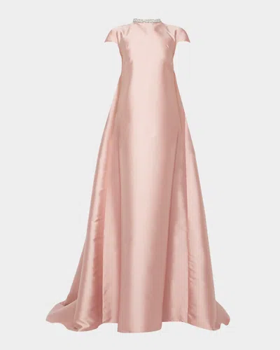 Atelier Prabal Gurung Naomi Crystal Cap-sleeve Mikado Train Gown In Pink